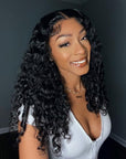 Leisure Style Water Wave 4x4 Closure Lace Glueless Mid Part Long Wig 100% Human Hair