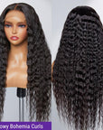 Boho-Chic | Flowy Bohemian Curly 5×5 Closure Lace Glueless Mid Part Long Wig 100% Human Hair