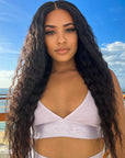 Boho-Chic | Flowy Bohemian Curly 5×5 Closure Lace Glueless Mid Part Long Wig 100% Human Hair