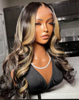 Luxurious Blonde Highlights Loose Wave 13x4 Frontal HD Lace Mid Part Long Wig 100% Human Hair