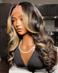 Luxurious Blonde Highlights Loose Wave 13x4 Frontal HD Lace Mid Part Long Wig 100% Human Hair