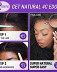 Bords 4C | Réaliste Kinky Edges Afro Curly 13x4 Frontal HD Lace Free Part Long Wig 100% Human Hair