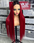 2x6 lace closure wig 1B/red, bone straight red wig