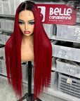 2x6 lace closure wig 1B/red, bone straight red wig