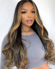 Luxurious Blonde Highlights Loose Wave 13x4 Frontal HD Lace Mid Part Long Wig 100% Human Hair