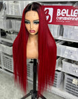 2x6 lace closure wig 1B/red, bone straight red wig
