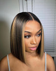Highlight Honey Straight Short 13x4 Lace Front Bob Wig Glueless Human Hair Wig