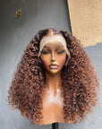 Ombre Warm Chocolate Brown 5x5 HD Lace Closure Wigs Colored Kinky Curly Wigs