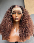 Ombre Warm Chocolate Brown 5x5 HD Lace Closure Wigs Colored Kinky Curly Wigs