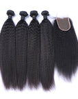 Kinky Straight 100% human Hair Bundles and Closure - Set of 4 Bundles + 1 Closure