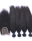Kinky Straight 100% human Hair Bundles and Closure - Set of 4 Bundles + 1 Closure