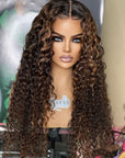 Glueless Crystal HD Lace Highlight Brown Curly 13x4 Lace Front Wig Human Hair Wig