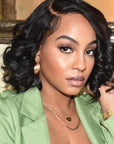 Natural Black Roll Curly 4x4 Closure Lace Glueless C Part Short Wig 100% Human Hair