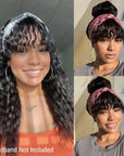Boho-Chic | Romantic Bohemian Curly Minimalist Lace Glueless Long Wig with Cute Bangs 100% Human Hair