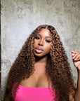 Glueless Crystal HD Lace Highlight Brown Curly 13x4 Lace Front Wig Human Hair Wig