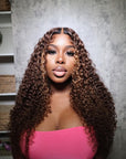 Glueless Crystal HD Lace Highlight Brown Curly 13x4 Lace Front Wig Human Hair Wig