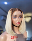 T4/613 Ombre Blonde Bob Lace Front Wigs With Chocolate Brown Roots