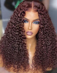 Reddish Brown Glueless Closure Lace Curly Wig | Pre-plucked