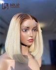T4/613 Ombre Blonde Bob Lace Front Wigs With Chocolate Brown Roots