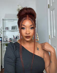 Reddish Brown Kinky Straight Glueless 13x4 Lace Front Wig Yaki Straight Human Hair