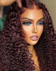 Reddish Brown Glueless Closure Lace Curly Wig | Pre-plucked
