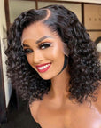 Short Deep Curly Bob Cut Wig 4x4 Transparent Lace Closure Wigs