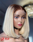 T4/613 Ombre Blonde Bob Lace Front Wigs With Chocolate Brown Roots