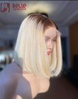 T4/613 Ombre Blonde Bob Lace Front Wigs With Chocolate Brown Roots