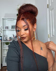 Reddish Brown Kinky Straight Glueless 13x4 Lace Front Wig Yaki Straight Human Hair