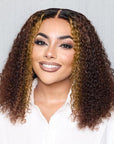 Mix Brown or Natural Black Kinky Curly 5x5 Closure HD Lace Glueless Mid Part Neck Length Wig 100% Human Hair
