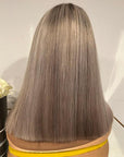 Highlight Brown Blonde Straight 13x4 Lace Front Blunt Bob Wig With Brown Roots