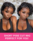 Natural Black Short Curly Pixie Cut Wigs 13x1 Lace Front Human Hair Wigs