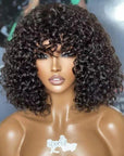 Full Curly Bob True Scalp Wig With Bangs Glueless Human Hair Wig