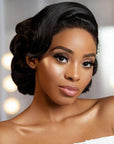 Double Drawn Wedding Virgin Human Hair Wavy Bob Wigs Bridal Glam Hairstyle