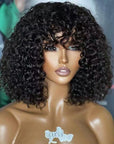 Full Curly Bob True Scalp Wig With Bangs Glueless Human Hair Wig