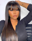 True Scalp Straight Wig With Bangs Glueless Human Hair Wig With Fringe