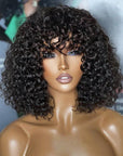 Curly Bob Wigs With Bangs Short Glueless Human Hair Wigs Double Drawn