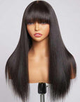True Scalp Straight Wig With Bangs Glueless Human Hair Wig With Fringe