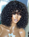 Full Curly Bob True Scalp Wig With Bangs Glueless Human Hair Wig