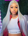 Grey Straight Human Hair Wigs Silver Grey Glueless Lace Front Colored Wigs