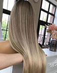 Highlight Ash Blonde Straight 13x4 Lace Front Wig Glueless 4x4 Lace Human Hair Wig