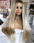 Highlight Ash Blonde Straight 13x4 Lace Front Wig Glueless 4x4 Lace Human Hair Wig