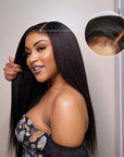 4C Edges | Kinky Edges Kinky Straight 5x5 Closure HD Lace Glueless Mid Part Long Wig 100% Human Hair