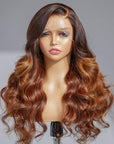 Limited Design | Amanda Honey Brown Highlight 13x4 Frontal Lace Side Part Long Wig 100% Human Hair