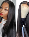 Effortless Straight 4x4 Closure Lace Glueless Mid Part Long Wig 100% Human Hair