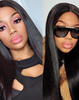Effortless Straight 4x4 Closure Lace Glueless Mid Part Long Wig 100% Human Hair