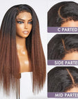 4C Edges | Kinky Edges Black To Brown Ombre Kinky Straight 5x5 Closure Lace Glueless Side Part Long Wig 100% Human Hair