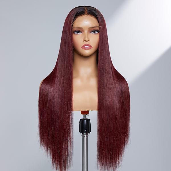 2x6 lace closure wig 1B/red, bone straight red wig – Belle