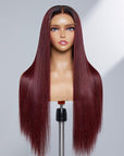 Limited Design | Patricia Burgundy Reddish Silky Straight 5x5 Closure HD Lace Glueless Long Wig 100% Human Hair
