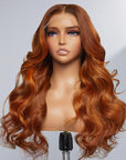 Limited Design | Aila Ginger Highlight 5x5 Closure HD Lace Glueless Mid Part Long Wig 100& Human Hair